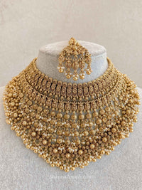 Large Bridal Necklace Set – Gold Ball Pearl - SOKORA JEWELSLarge Bridal Necklace Set – Gold Ball Pearl