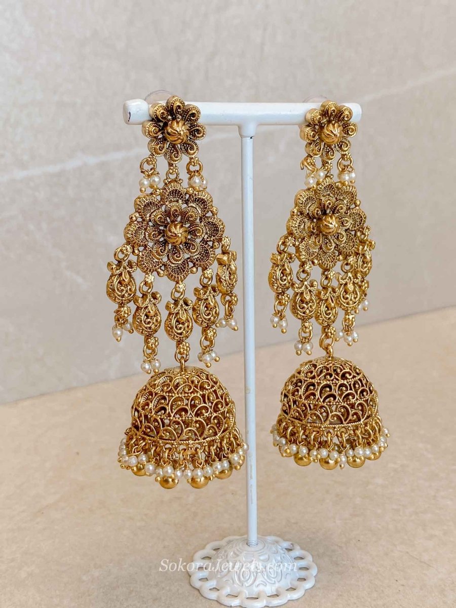 Large Bridal Necklace Set – Gold Ball Pearl - SOKORA JEWELSLarge Bridal Necklace Set – Gold Ball Pearl