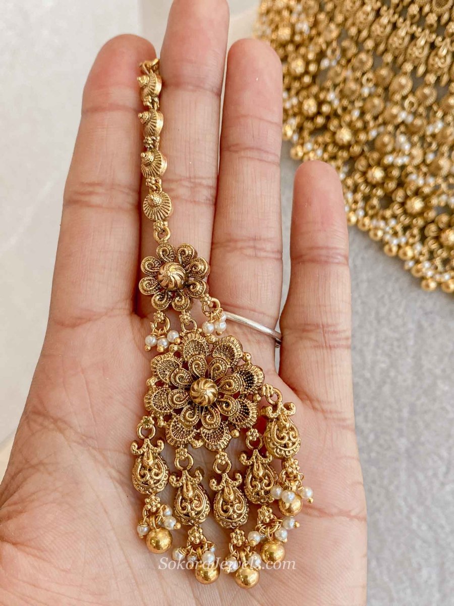 Large Bridal Necklace Set – Gold Ball Pearl - SOKORA JEWELSLarge Bridal Necklace Set – Gold Ball Pearl
