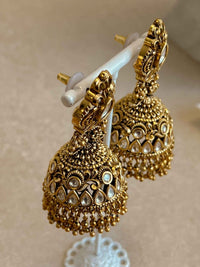 Large Gold Plated Kundan & Gold Ball Jhumka Earrings - SOKORA JEWELSLarge Gold Plated Kundan & Gold Ball Jhumka Earrings