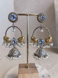 Large Gold & Silver Tribal Jhumkas - SOKORA JEWELSLarge Gold & Silver Tribal Jhumkas