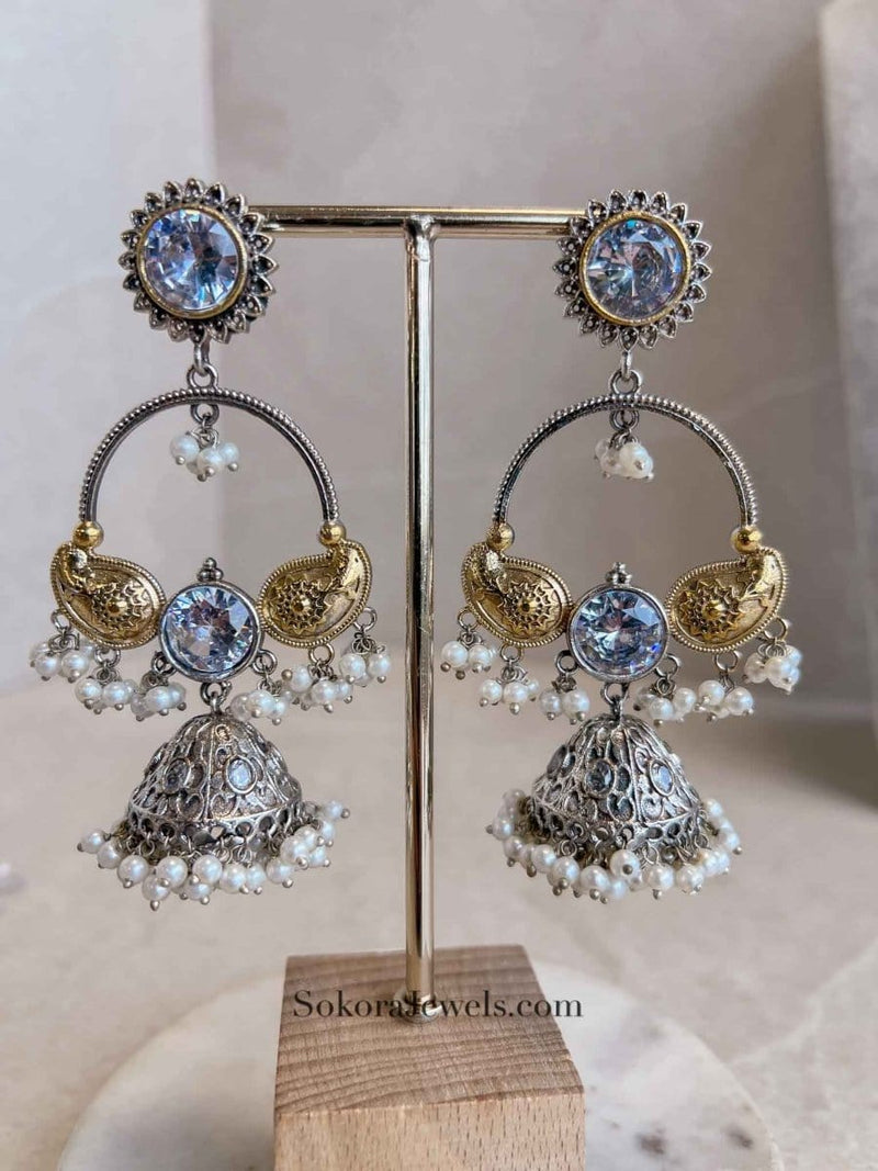 Large Gold & Silver Tribal Jhumkas - SOKORA JEWELSLarge Gold & Silver Tribal Jhumkas