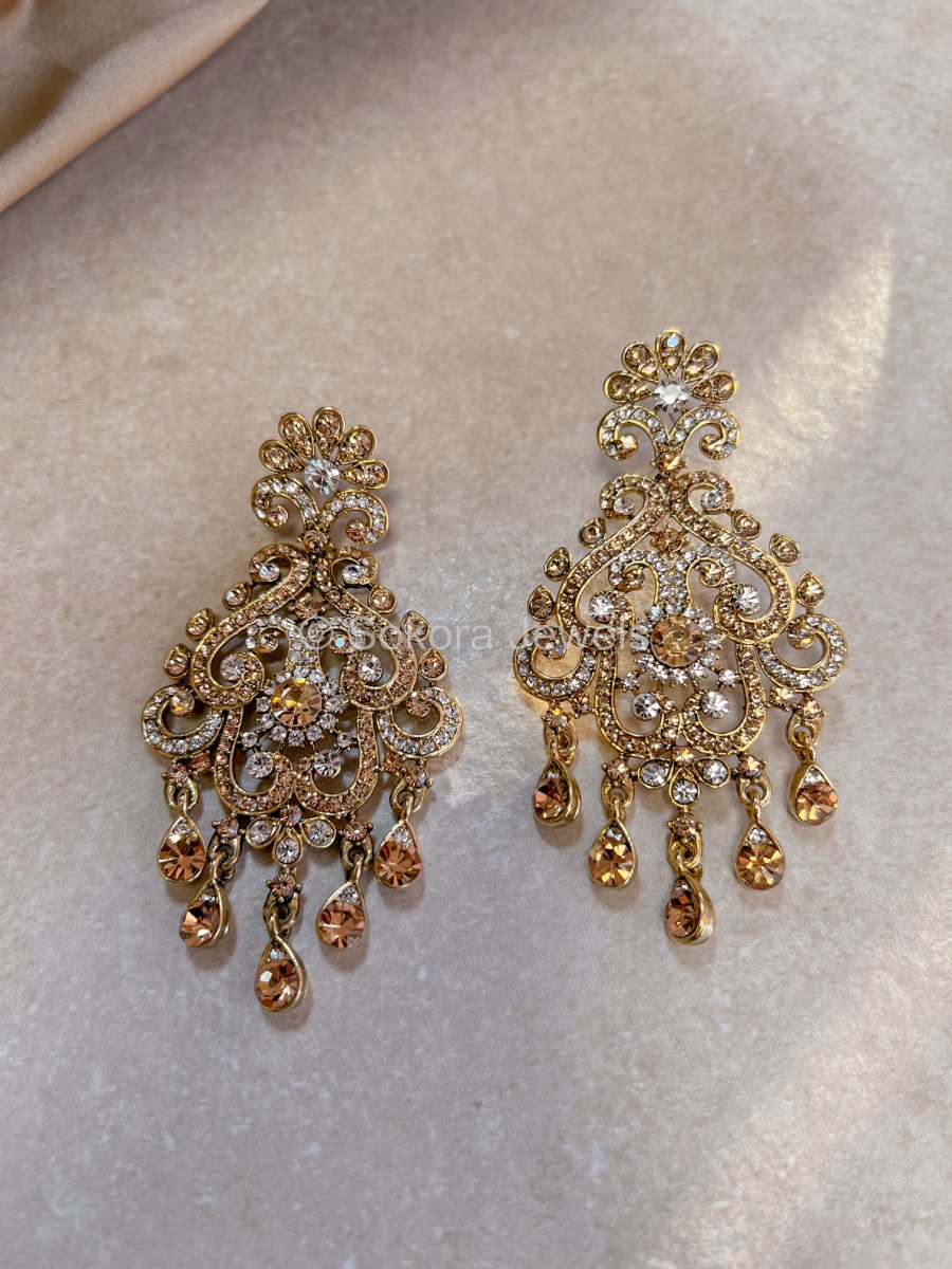 Large Golden Crystal Earrings - SOKORA JEWELSLarge Golden Crystal Earrings