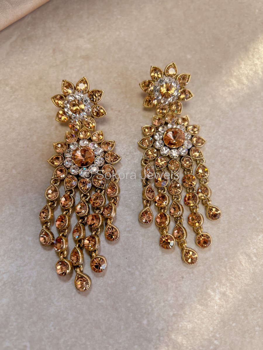 Large Golden Crystal Earrings - SOKORA JEWELSLarge Golden Crystal Earrings