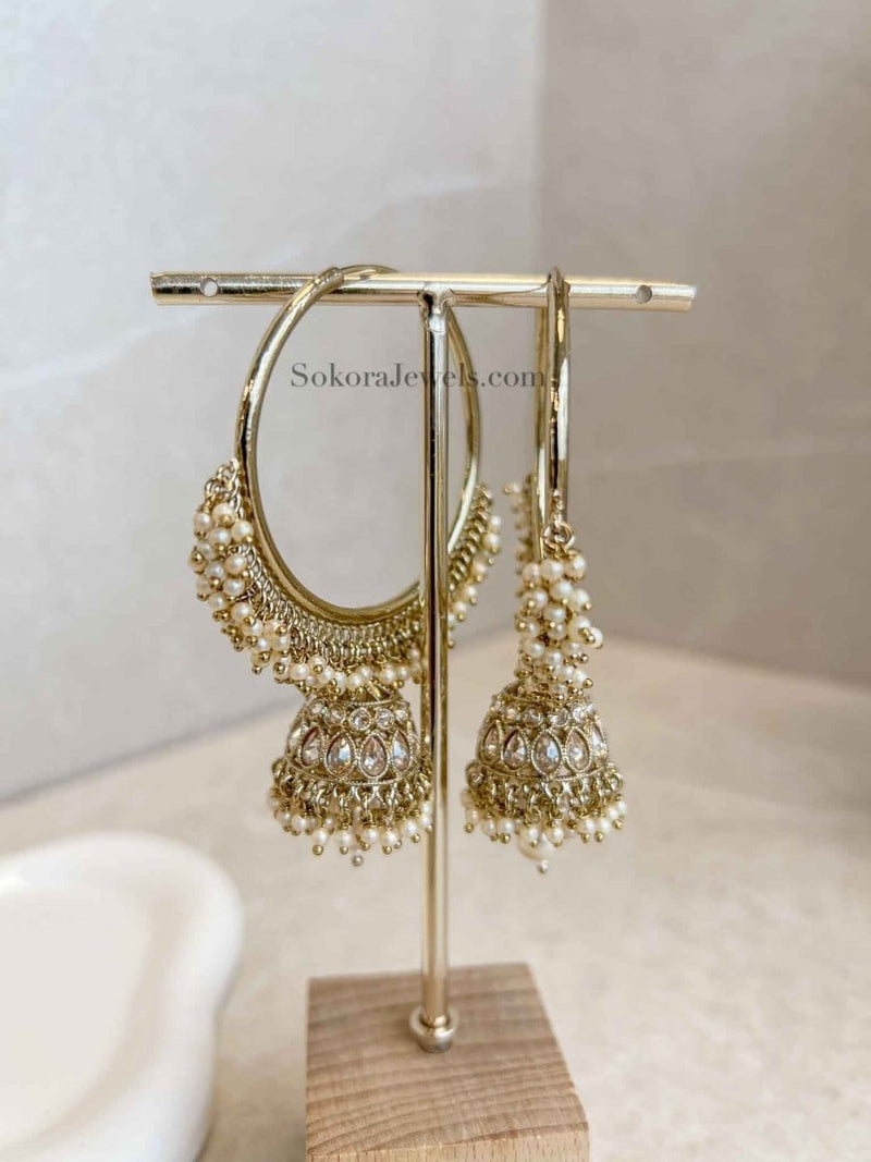 Large Golden Jhumka Hoops - SOKORA JEWELSLarge Golden Jhumka Hoops