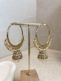 Large Golden Jhumka Hoops - SOKORA JEWELSLarge Golden Jhumka Hoops