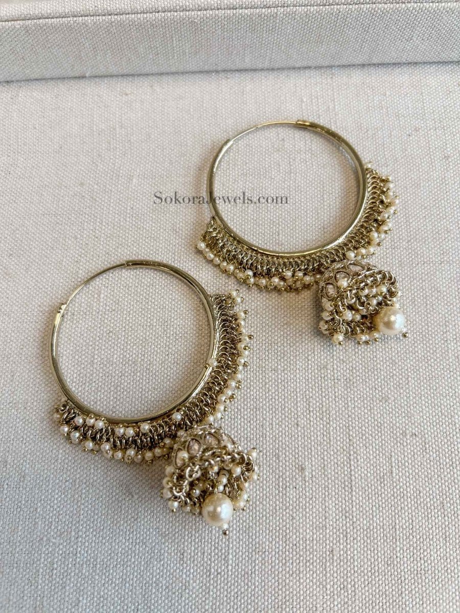Large Golden Jhumka Hoops - SOKORA JEWELSLarge Golden Jhumka Hoops