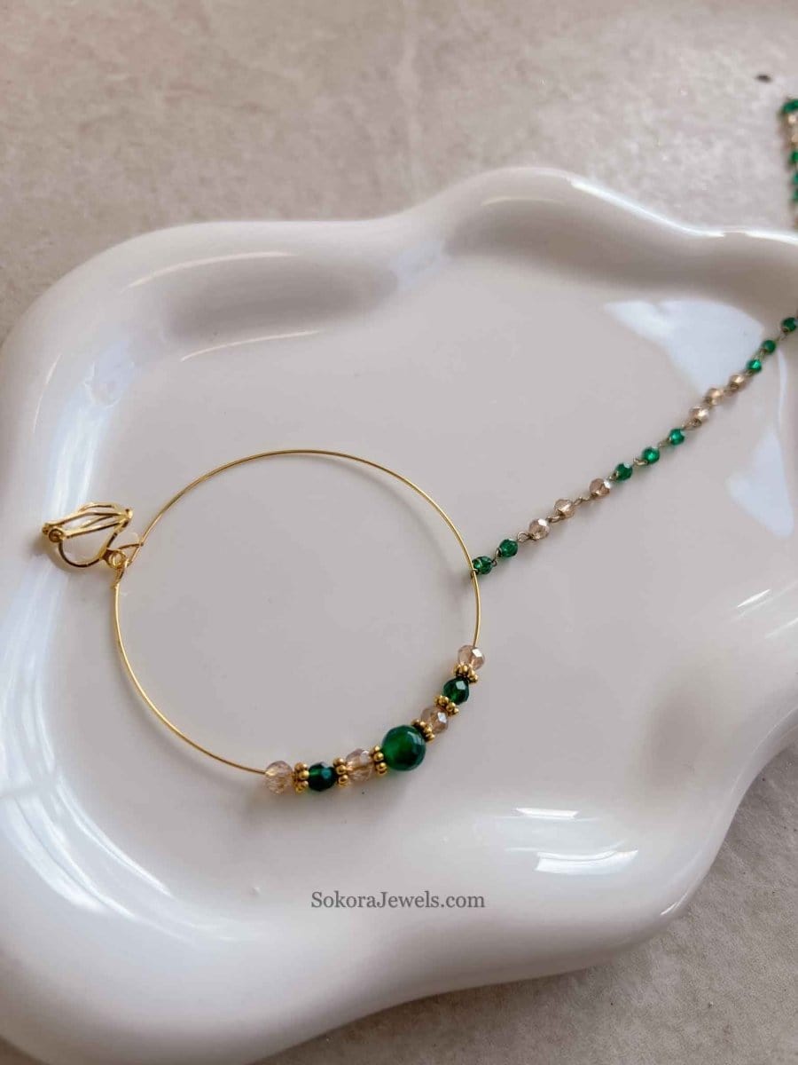 Large Green bead Nose ring - Clip on - SOKORA JEWELSLarge Green bead Nose ring - Clip onnose rings