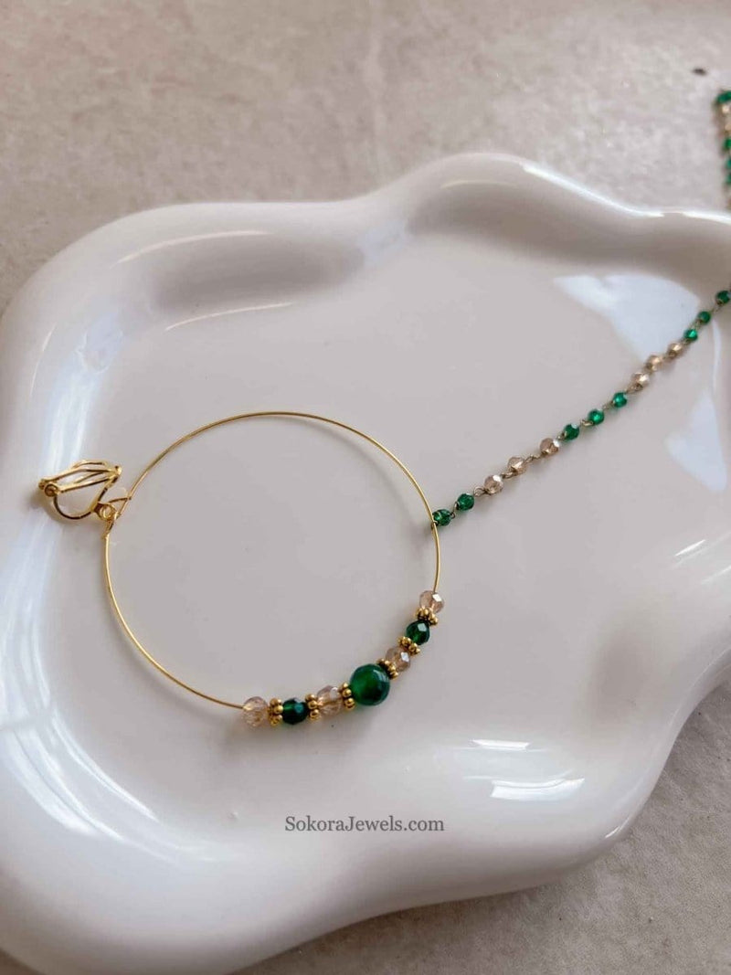 Large Green bead Nose ring - Clip on - SOKORA JEWELSLarge Green bead Nose ring - Clip onnose rings