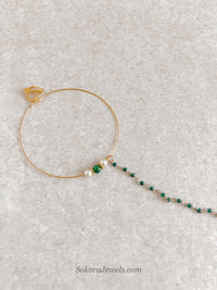 Large Green Beaded Bridal Nose Ring (Nath) with Chain - SOKORA JEWELSLarge Green Beaded Bridal Nose Ring (Nath) with Chainnose rings