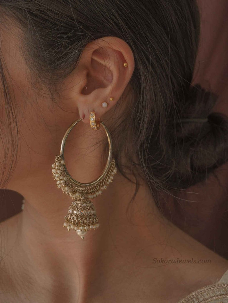 Large Jhumka Hoops - SOKORA JEWELSLarge Jhumka Hoops