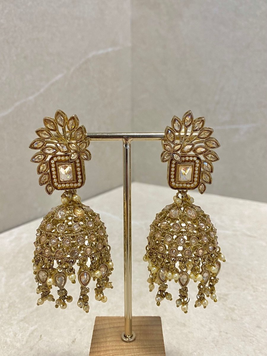 Large Jhumki Earrings - Champagne - SOKORA JEWELSLarge Jhumki Earrings - Champagne