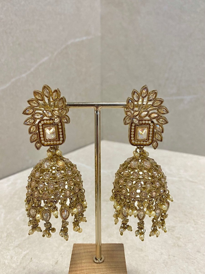 Large Jhumki Earrings - Champagne - SOKORA JEWELSLarge Jhumki Earrings - Champagne