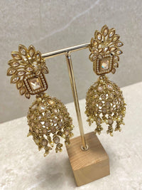 Large Jhumki Earrings - Champagne - SOKORA JEWELSLarge Jhumki Earrings - Champagne