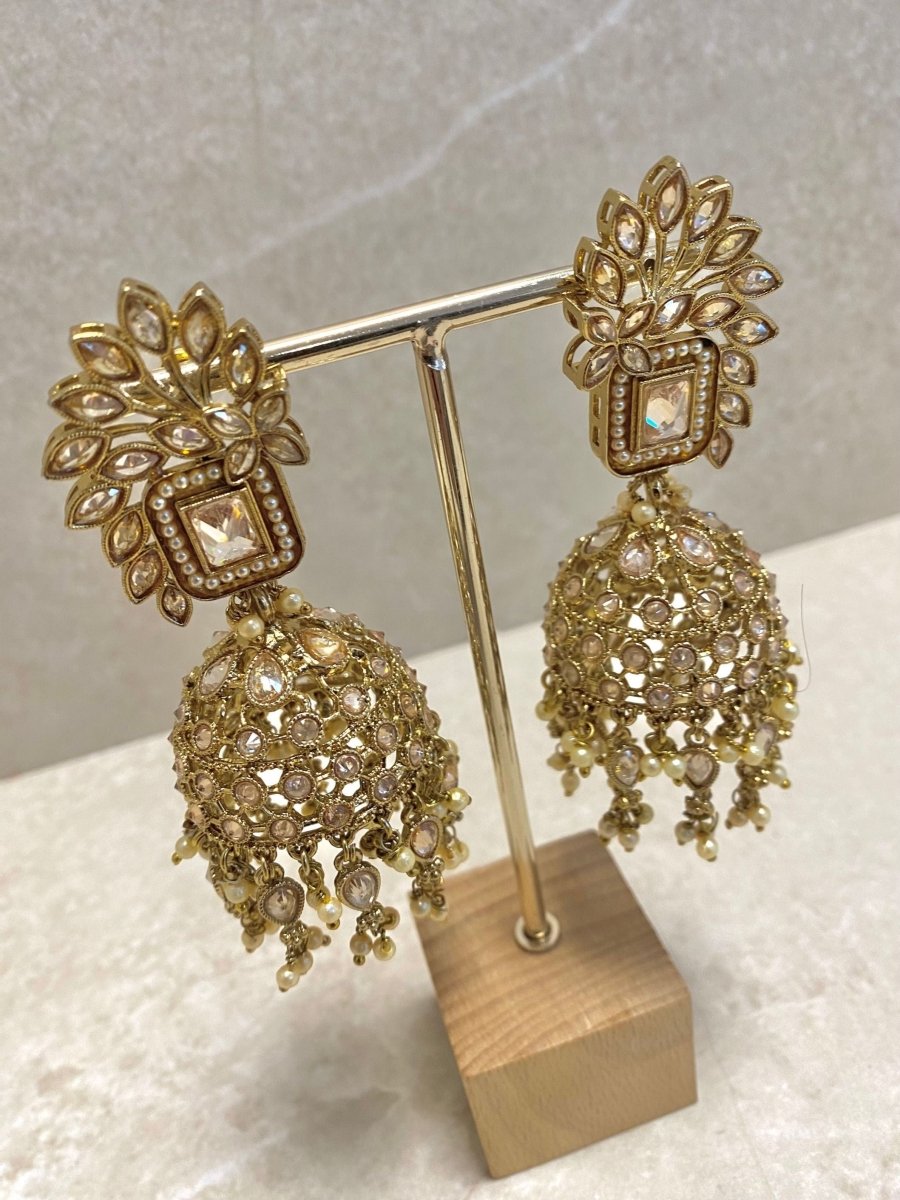 Large Jhumki Earrings - Champagne - SOKORA JEWELSLarge Jhumki Earrings - Champagne