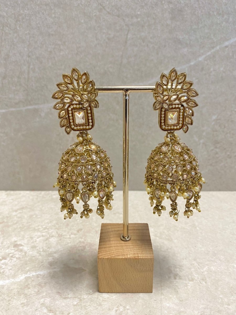 Large Jhumki Earrings - Champagne - SOKORA JEWELSLarge Jhumki Earrings - Champagne