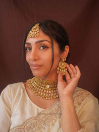 Large Kundan Bridal Choker Set - Gold - SOKORA JEWELSLarge Kundan Bridal Choker Set - Gold