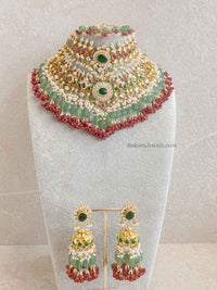 Large Kundan Multigem Double Bridal Set - SOKORA JEWELSLarge Kundan Multigem Double Bridal Set