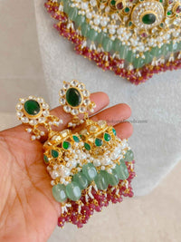 Large Kundan Multigem Double Bridal Set - SOKORA JEWELSLarge Kundan Multigem Double Bridal Set