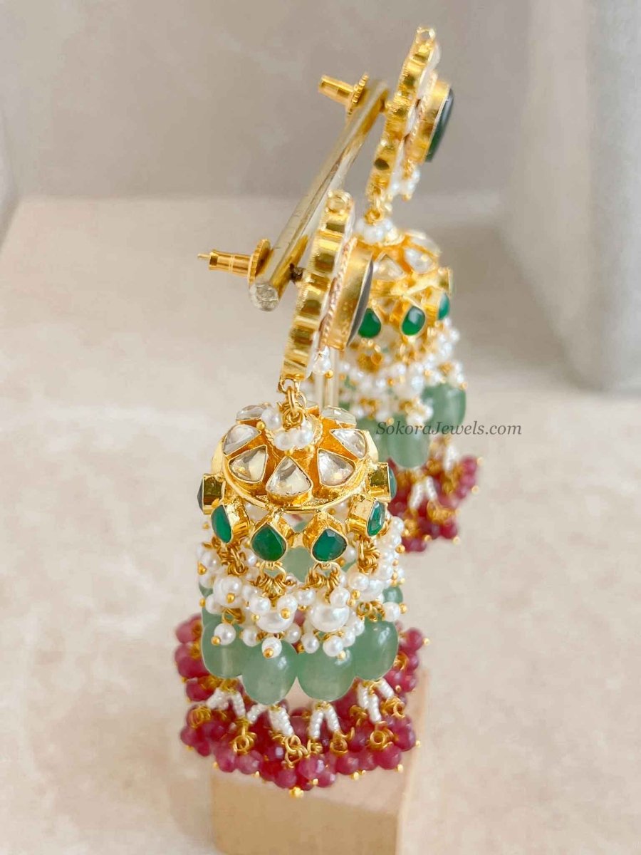 Large Kundan Multigem Double Bridal Set - SOKORA JEWELSLarge Kundan Multigem Double Bridal Set