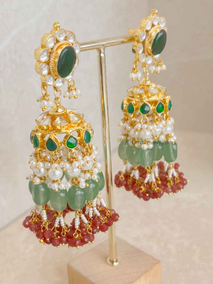 Large Kundan Multigem Double Bridal Set - SOKORA JEWELSLarge Kundan Multigem Double Bridal Set