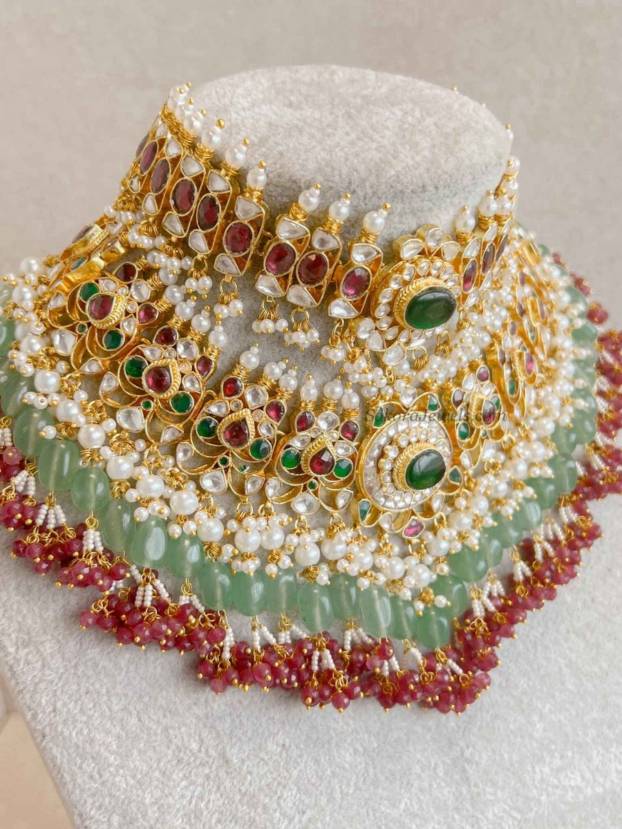 Large Kundan Multigem Double Bridal Set - SOKORA JEWELSLarge Kundan Multigem Double Bridal Set