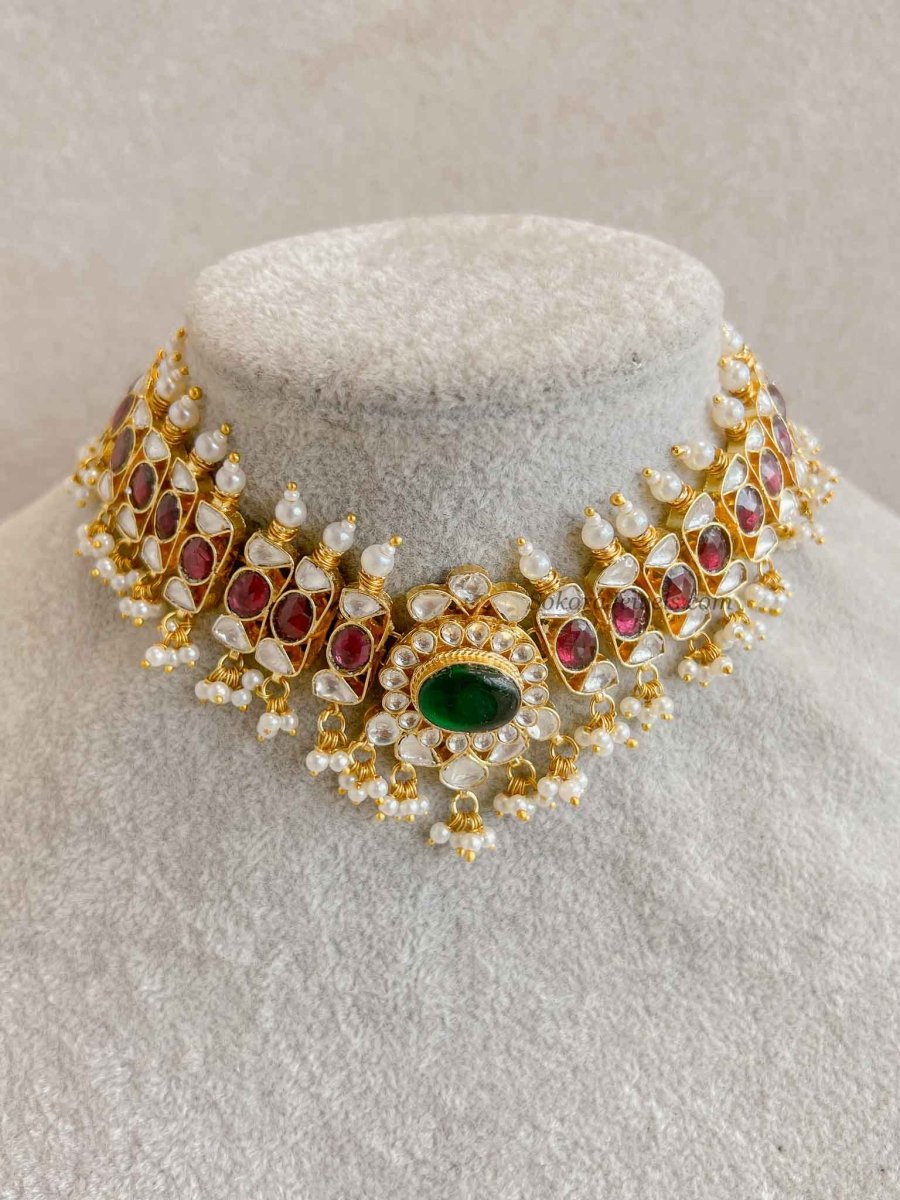 Large Kundan Multigem Double Bridal Set - SOKORA JEWELSLarge Kundan Multigem Double Bridal Set