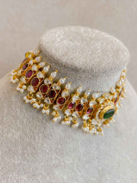 Large Kundan Multigem Double Bridal Set - SOKORA JEWELSLarge Kundan Multigem Double Bridal Set