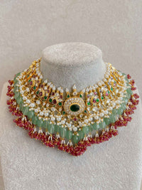 Large Kundan Multigem Double Bridal Set - SOKORA JEWELSLarge Kundan Multigem Double Bridal Set