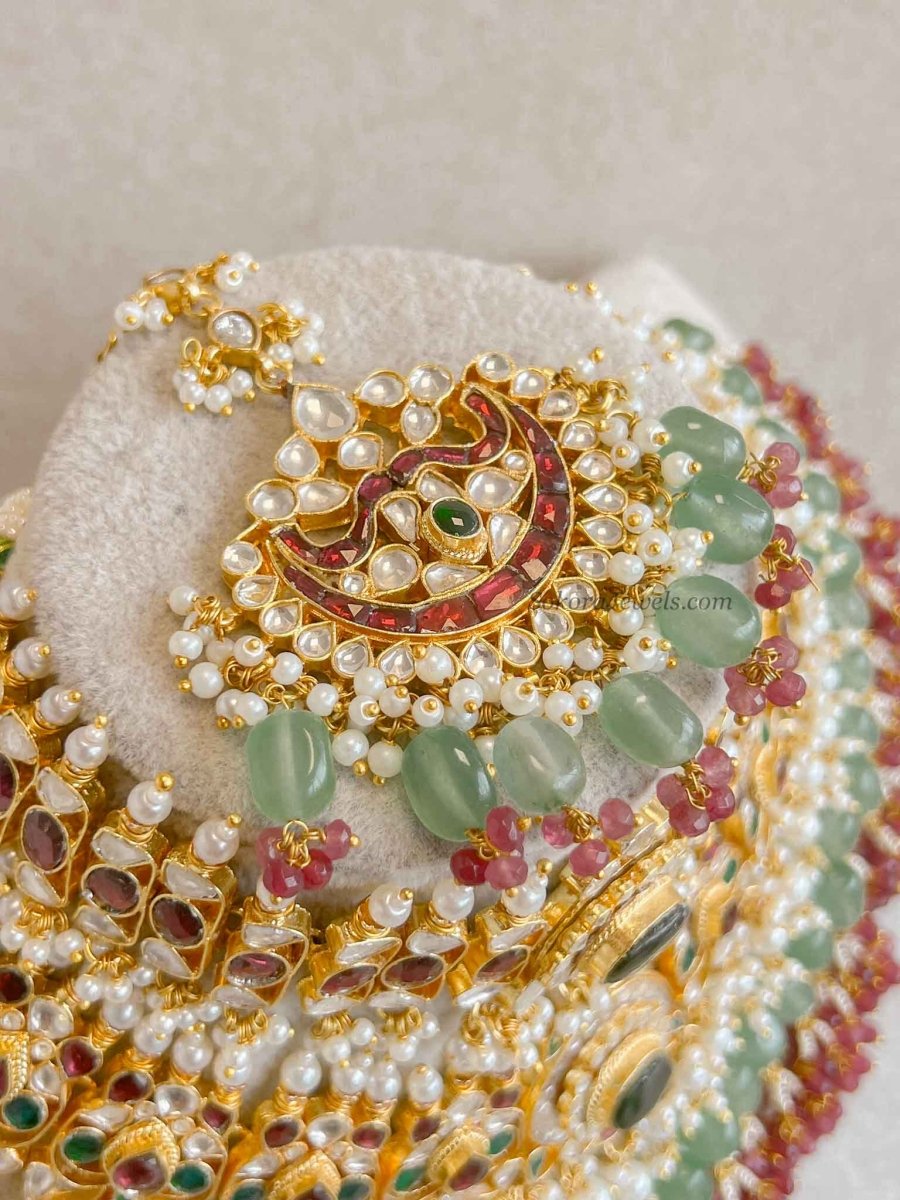 Large Kundan Multigem Double Bridal Set - SOKORA JEWELSLarge Kundan Multigem Double Bridal Set