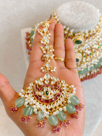 Large Kundan Multigem Double Bridal Set - SOKORA JEWELSLarge Kundan Multigem Double Bridal Set