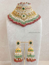 Large Kundan Multigem Double Bridal Set - SOKORA JEWELSLarge Kundan Multigem Double Bridal Set