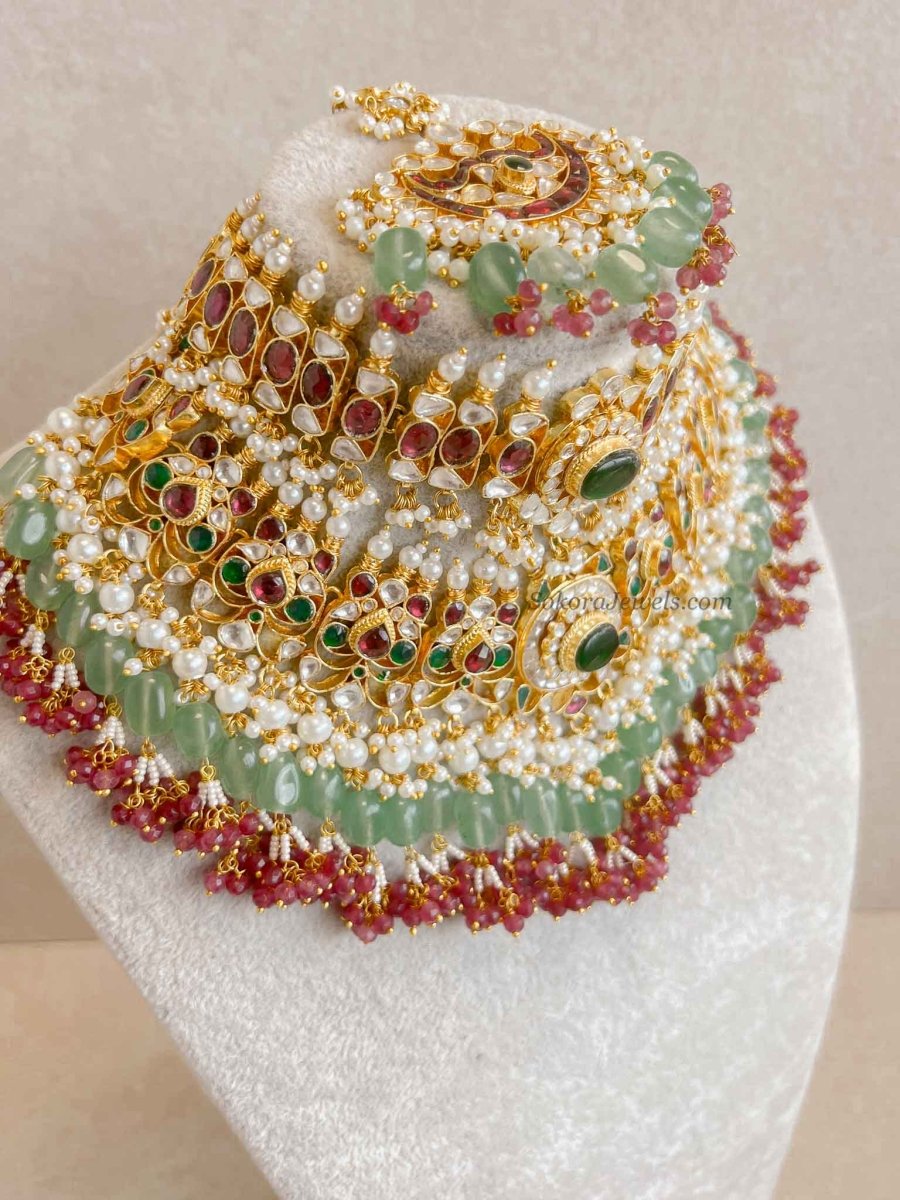 Large Kundan Multigem Double Bridal Set - SOKORA JEWELSLarge Kundan Multigem Double Bridal Set