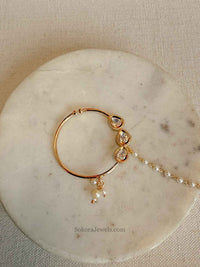 Large Kundan Nose Ring in Bright Gold - Slide Type - SOKORA JEWELSLarge Kundan Nose Ring in Bright Gold - Slide Type