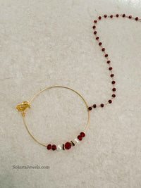 Large Maroon Beaded Bridal Nose Ring (Nath) with Chain - SOKORA JEWELSLarge Maroon Beaded Bridal Nose Ring (Nath) with Chainnose rings