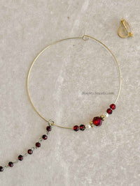 Large Maroon Beaded Bridal Nose Ring (Nath) with Chain - SOKORA JEWELSLarge Maroon Beaded Bridal Nose Ring (Nath) with Chainnose rings