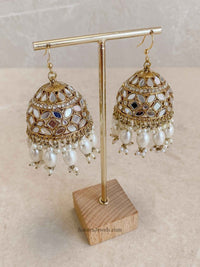 Large Mirrored Jhumka Earrings - SOKORA JEWELSLarge Mirrored Jhumka Earrings