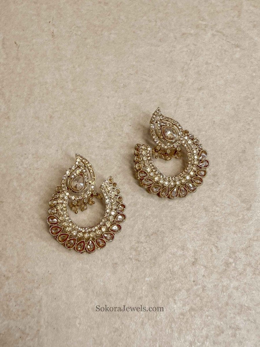 Large Paisley Motif Party Wear Earrings - SOKORA JEWELSLarge Paisley Motif Party Wear Earrings