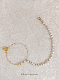 Large Peach Beaded Bridal Nose Ring (Nath) with Chain - SOKORA JEWELSLarge Peach Beaded Bridal Nose Ring (Nath) with Chainnose rings