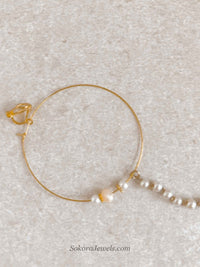 Large Peach Beaded Bridal Nose Ring (Nath) with Chain - SOKORA JEWELSLarge Peach Beaded Bridal Nose Ring (Nath) with Chainnose rings
