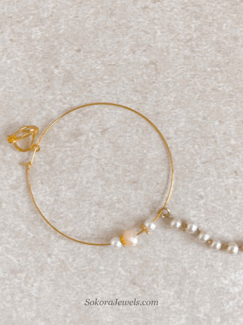 Large Peach Beaded Bridal Nose Ring (Nath) with Chain - SOKORA JEWELSLarge Peach Beaded Bridal Nose Ring (Nath) with Chainnose rings