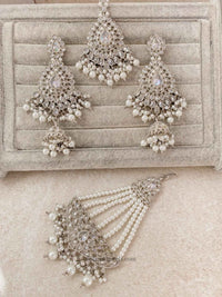Large Silver Earring & Tikka Set - Silver - SOKORA JEWELSLarge Silver Earring & Tikka Set - Silver