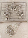 Large Silver Earring & Tikka Set - Silver - SOKORA JEWELSLarge Silver Earring & Tikka Set - Silver