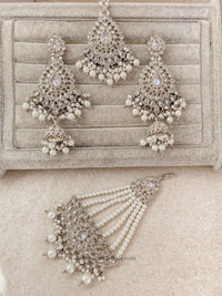 Large Silver Earring & Tikka Set - Silver - SOKORA JEWELSLarge Silver Earring & Tikka Set - Silver