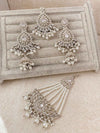 Large Silver Earring & Tikka Set - Silver - SOKORA JEWELSLarge Silver Earring & Tikka Set - Silver