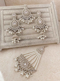 Large Silver Earring & Tikka Set - Silver - SOKORA JEWELSLarge Silver Earring & Tikka Set - Silver