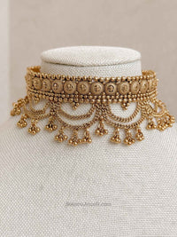 Layered Temple Choker Set with Jhumka Earrings - SOKORA JEWELSLayered Temple Choker Set with Jhumka EarringsNECKLACE SETS