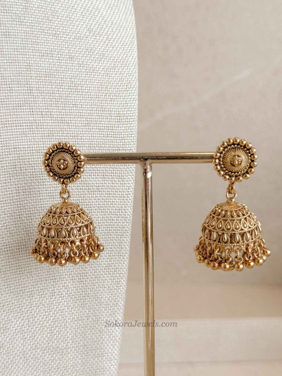 Layered Temple Choker Set with Jhumka Earrings - SOKORA JEWELSLayered Temple Choker Set with Jhumka EarringsNECKLACE SETS