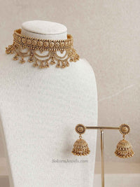 Layered Temple Choker Set with Jhumka Earrings - SOKORA JEWELSLayered Temple Choker Set with Jhumka EarringsNECKLACE SETS