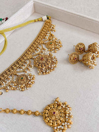 Layered Temple Ruby & Green Gold Choker set - SOKORA JEWELSLayered Temple Ruby & Green Gold Choker setNECKLACE SETS